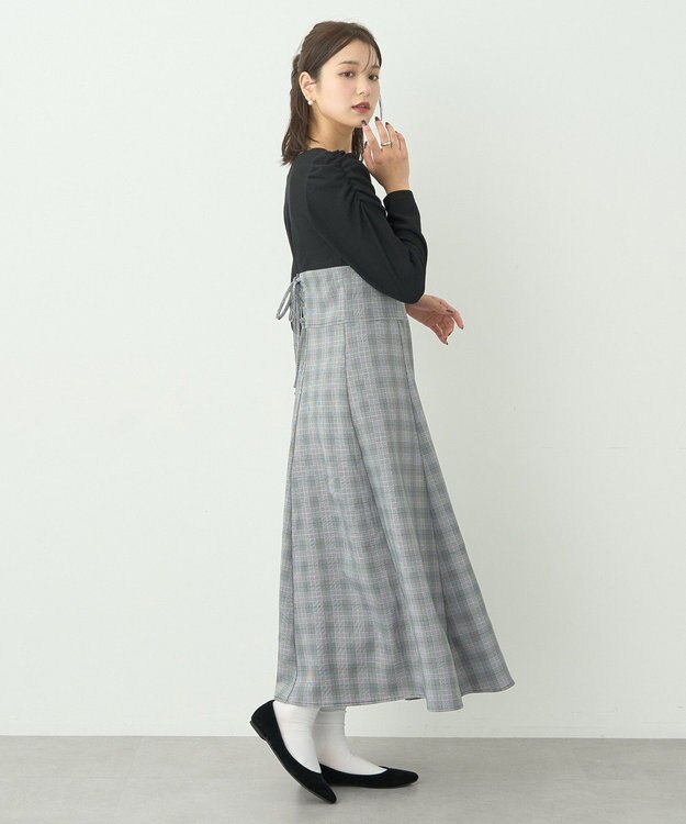 earth music&ecology リブカットソードッキングワンピース Black