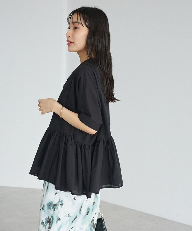 CRAFT STANDARD BOUTIQUE インド製 ペプラムブラウス Black