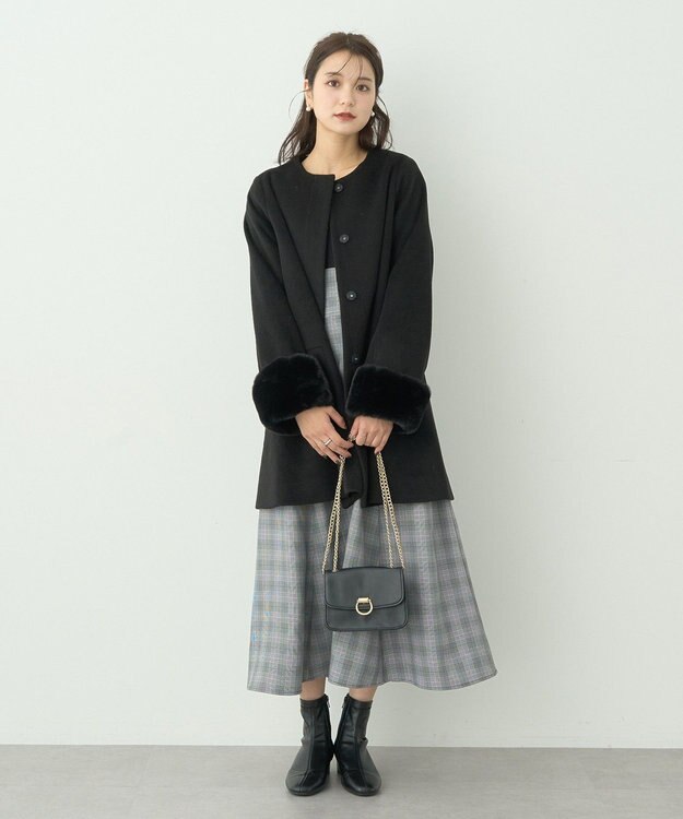 earth music&ecology リブカットソードッキングワンピース Black