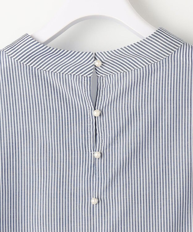 ANY SIS S 【洗える】フェイクパールストライプ ブラウス ネイビーストライプ