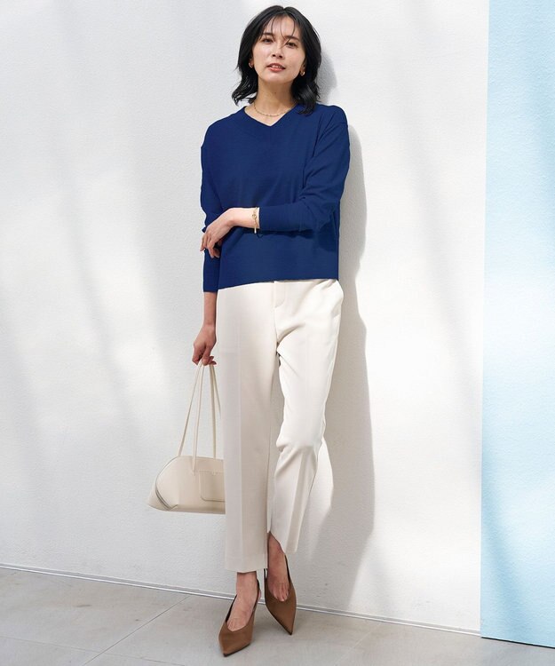 UNFILO マイビューティ Vネック ニット ダルブルー