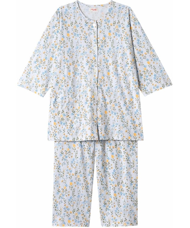 Wing 【数量限定　特別価格】 パジャマ 7分袖 8分丈 綿100％ 天竺素材 レディース EP8991 ウイング／ワコール サックス