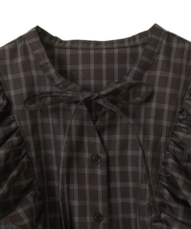 earth music&ecology フリルチェックブラウス Dark Brown