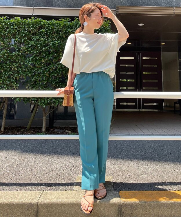 UNFILO 【ストレッチ/洗える】出会えるパンツ テーパード ライトグリーン系