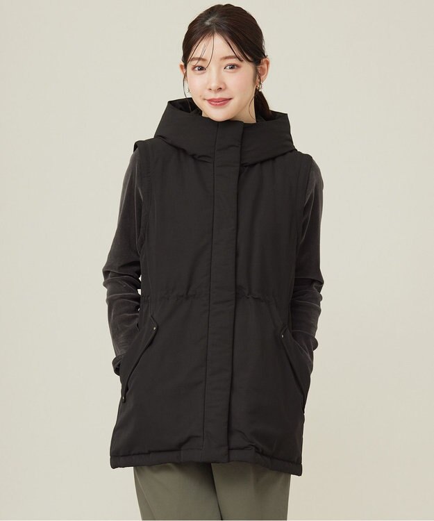 ANY SIS 【撥水・洗える】2WAYドロストフーディミドル ダウン ブラック