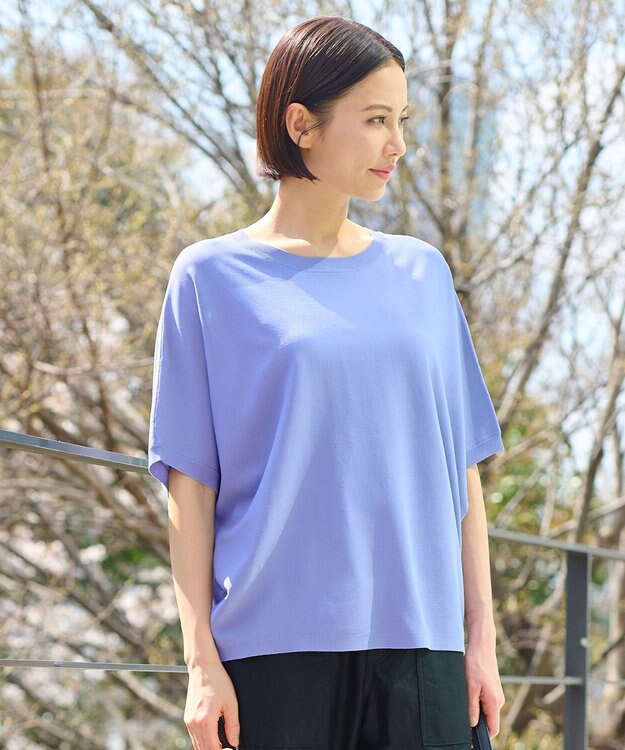 自由区 【好評につき新色追加・9色展開・洗える・XSサイズあり】クレープストレッチドルマン ニット ダルブルー系