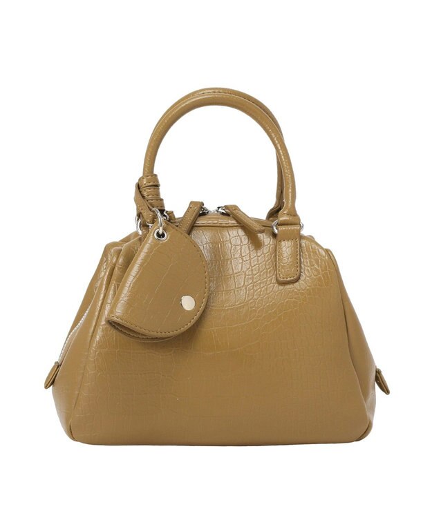 earth music&ecology キーチャーム付フレームボストンバッグ Camel