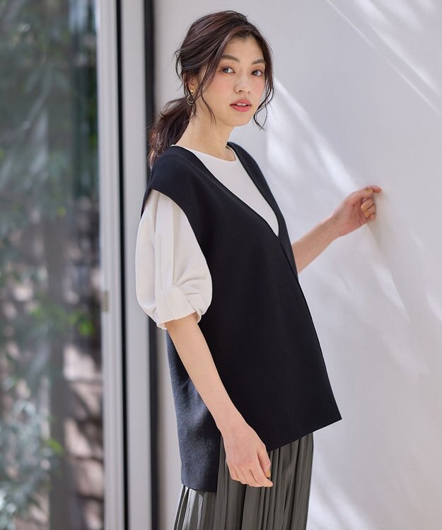 ANY 【洗濯機可】Ｖネックニットベスト ブラック