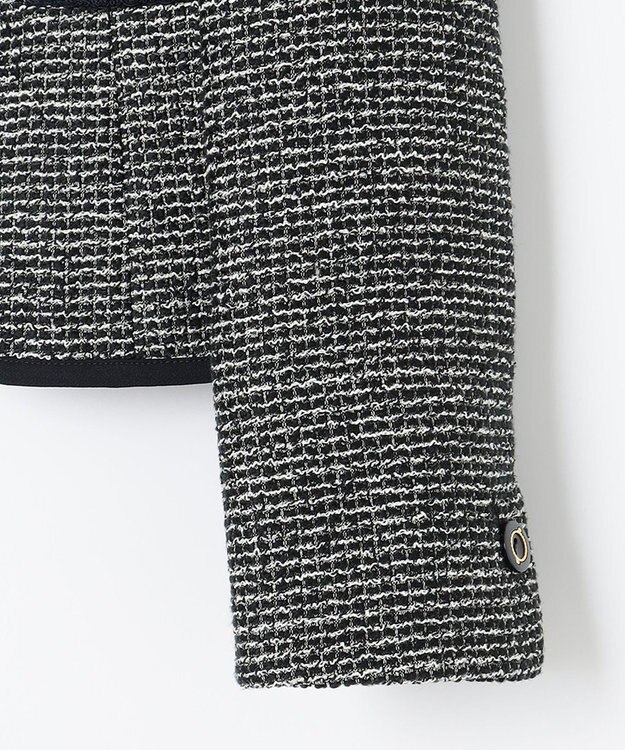 ANY SIS シャイニーストレッチツイード ノーカラージャケット シャンブレーネイビー