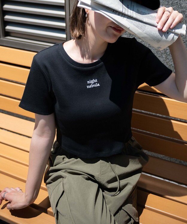 WEGO ワンポイントデザインリブT ブラック