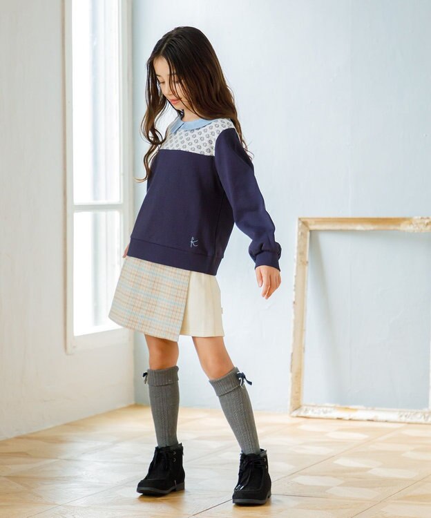 組曲 KIDS 【150-160㎝】レース トレーナー ネイビー系