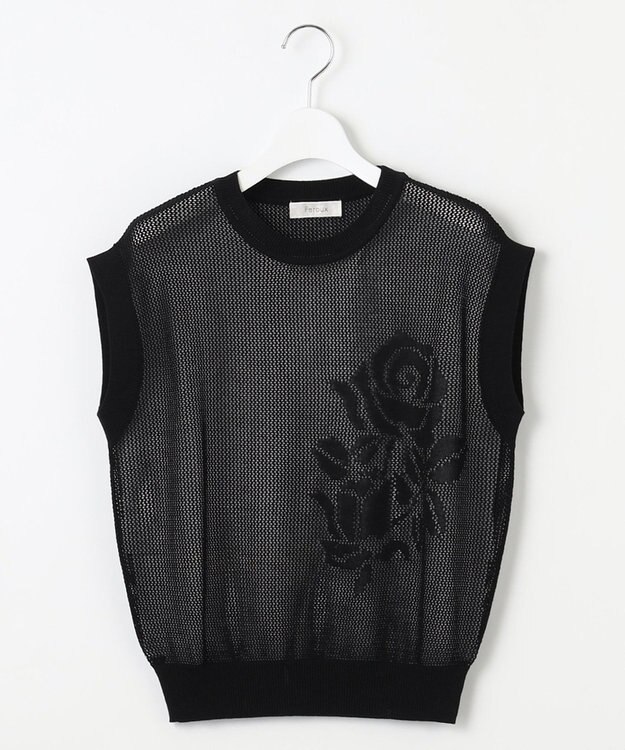 Feroux 【洗える】透かし編みニットトップス ブラック系