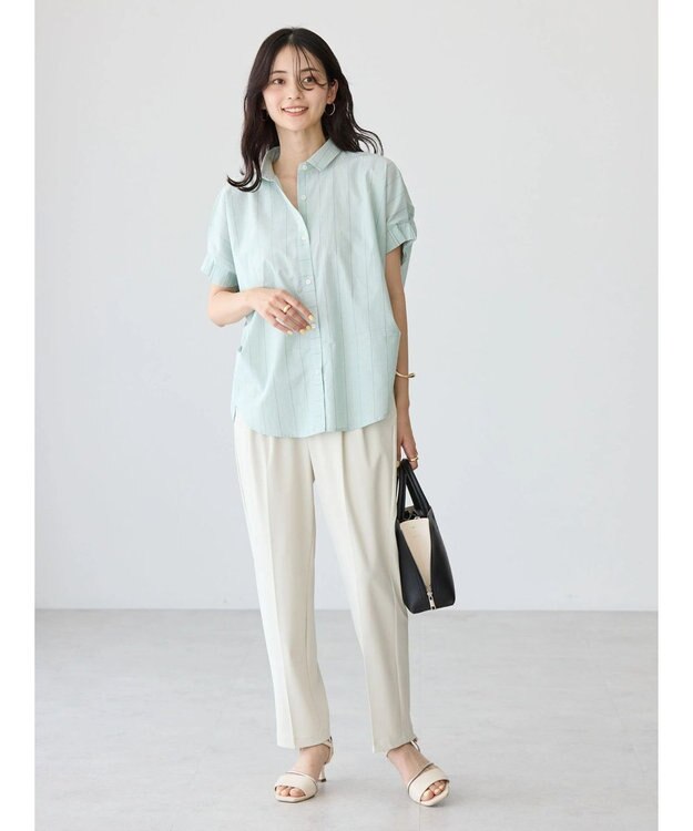 AMERICAN HOLIC ＵＶカット袖タックフレンチスリーブシャツ Stripe Green