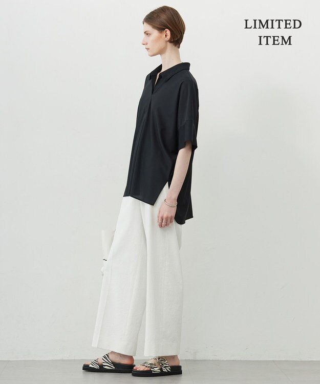 ICB 【WEB限定・洗える】シアートリコット スキッパーカットソー ブラック系