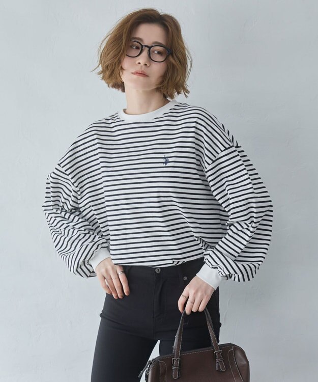 WEGO 【大好評により再入荷！】USPOLOだぼそでカラーロンT ホワイトボーダー