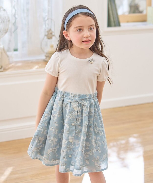 ANY KIDS ドッキング レトロ花柄 ワンピース サックスブルー