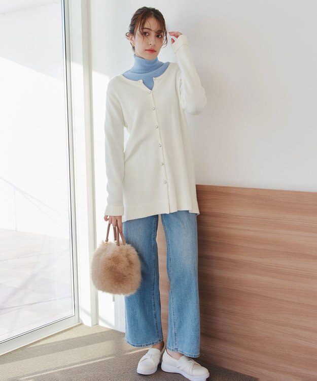 Tiaclasse 【洗える】ラウンドネックミドル丈ニットカーディガン オフホワイト