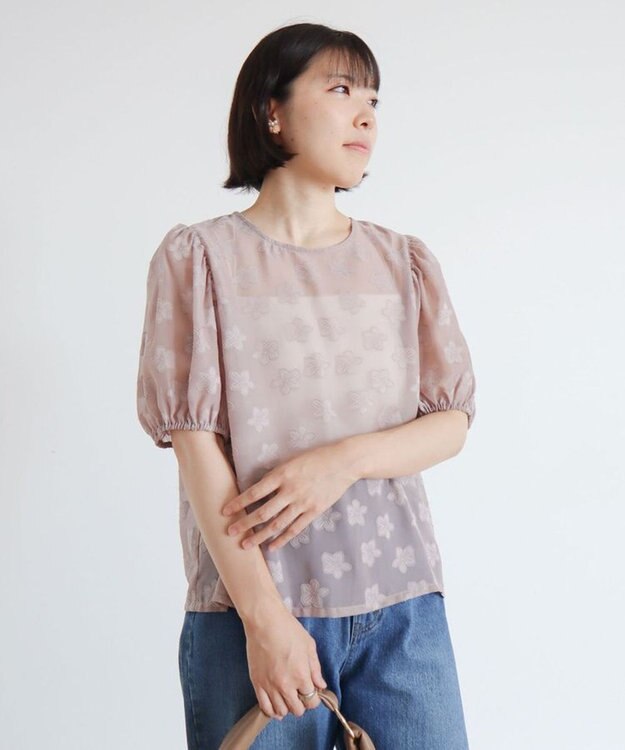 Green Parks ・ＥＬＥＮＣＡＲＥ　ＤＵＥ　フラワージャカードブラウス Gray Beige