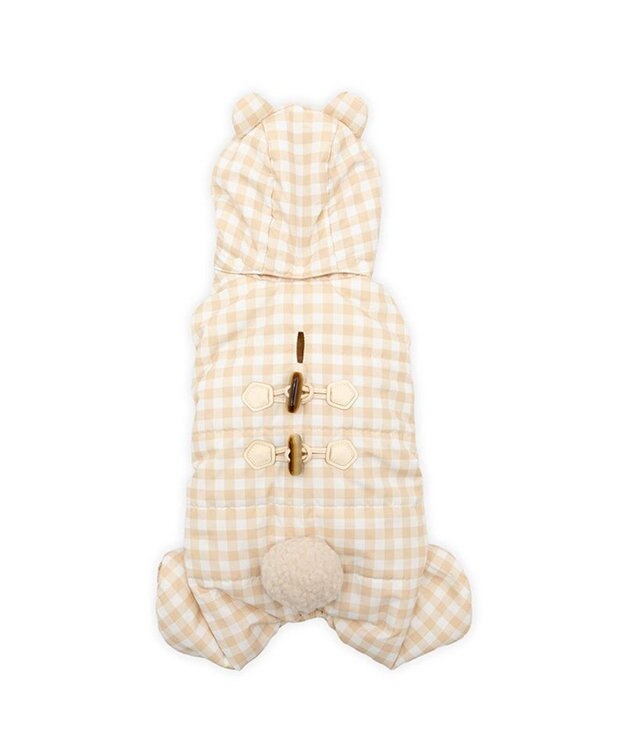 PET PARADISE ペットパラダイス くまちゃん  綿入り オール 《チェック柄》 小型犬 ベージュ×ホワイト