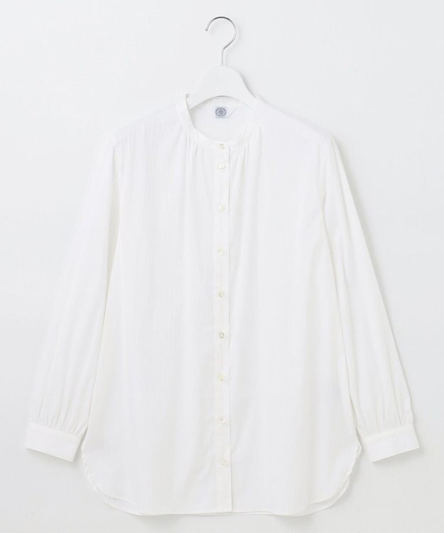 J.PRESS LADIES L 【洗える】BEZ C/Ny ドビーストライプ バンドカラー ブラウス ホワイト系1