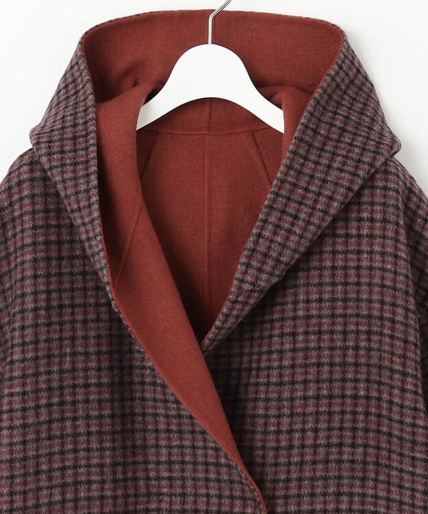 自由区 【リバーシブル】ウールリバー フード付きショートコート レッド系