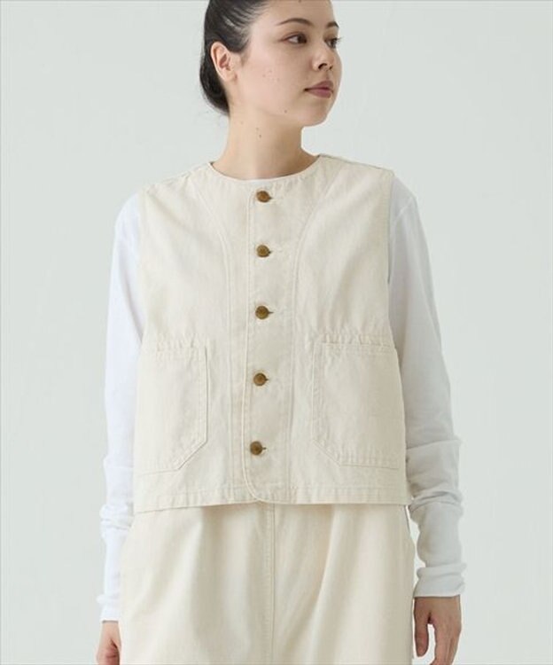 caqu デニムワークベスト ivory