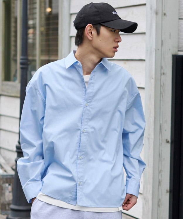 WEGO 【ユニセックス着用ITEM/MLサイズ展開】クロップドブロードシャツ サックス