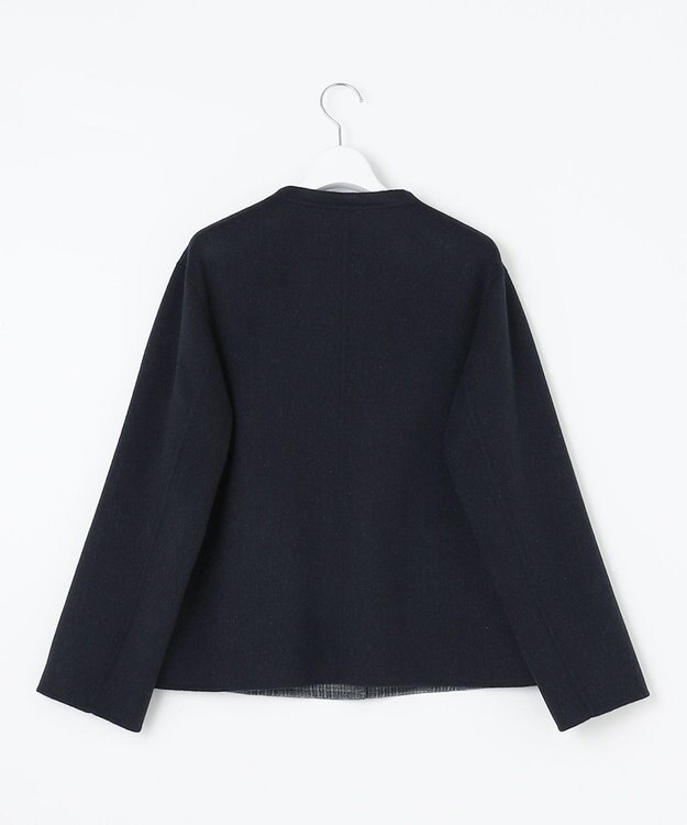 J.PRESS LADIES L 【リバーシブル】ウールナイロン リバー チェック ショート コート ネイビー系