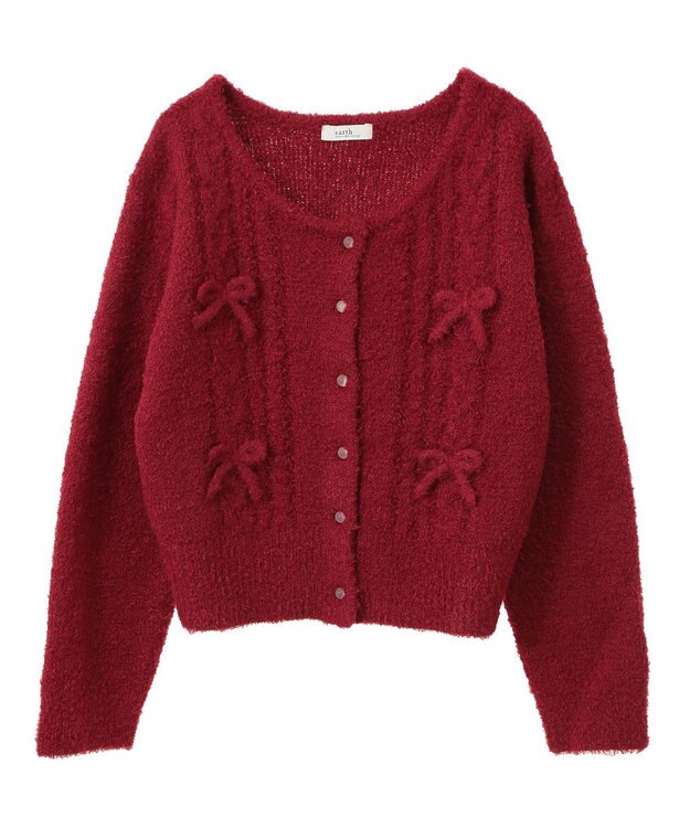 earth music&ecology リボンクルーネックカーディガン Red