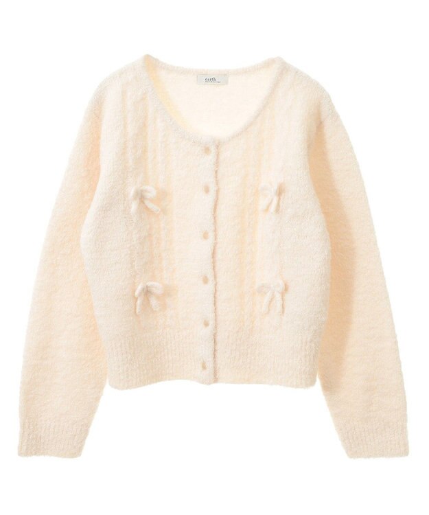 earth music&ecology リボンクルーネックカーディガン Ivory
