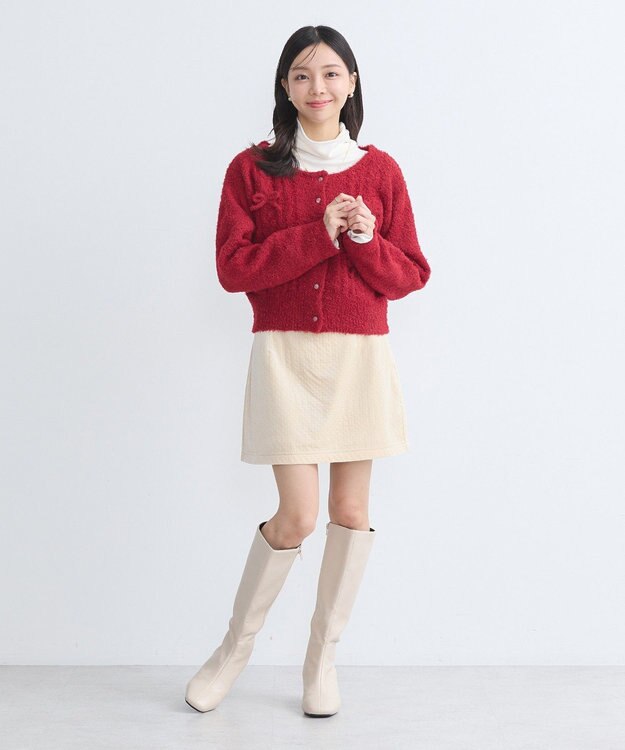 earth music&ecology リボンクルーネックカーディガン Red
