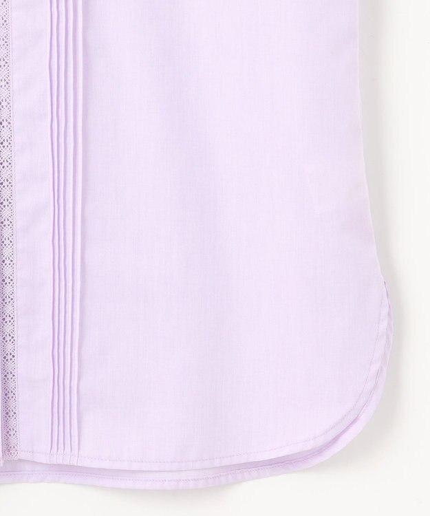 J.PRESS LADIES 【洗える】シャンブレー バンドカラー ピンタック ブラウス ラベンダー系