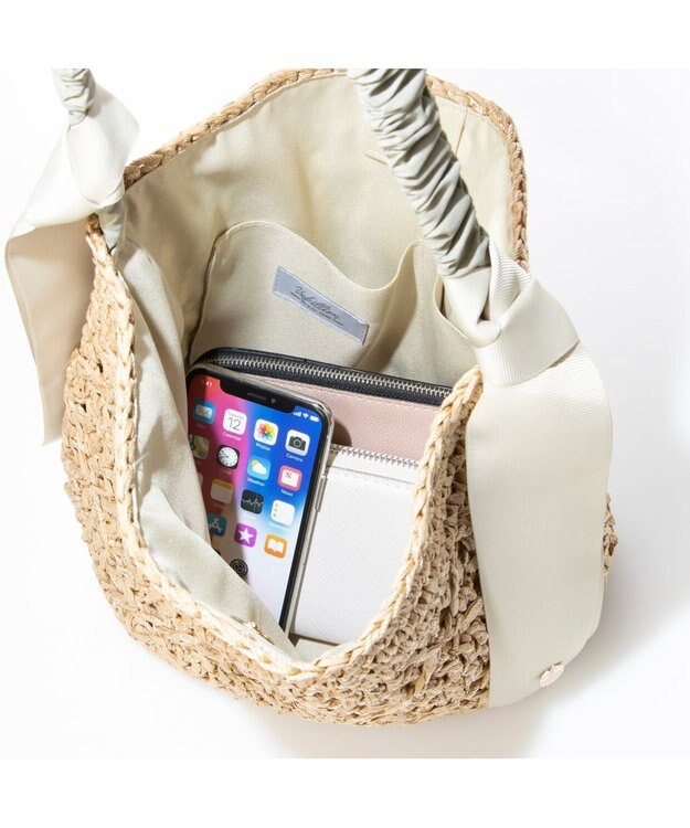 UNBILLION cachecache 下がりグログラン柄編みワンハンドルクロッシェトート ライトグレー