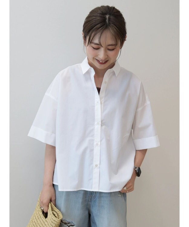 AMERICAN HOLIC イージーケア５分袖バックタックシャツ Off White