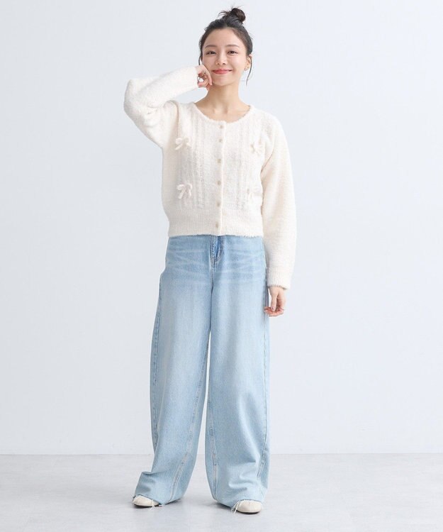 earth music&ecology リボンクルーネックカーディガン Ivory