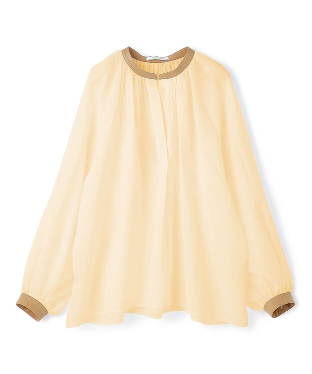 BEIGE， PAULINE / リネンヴィスコースフェイクレザー配色ブラウス Peach