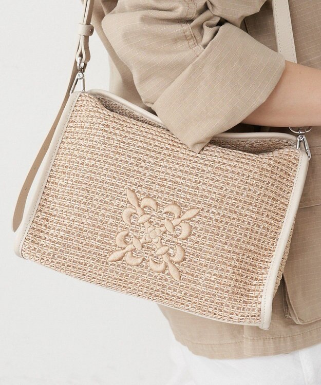 russet ナイロンラフィアショルダーバッグ(CE-1713) Ivory