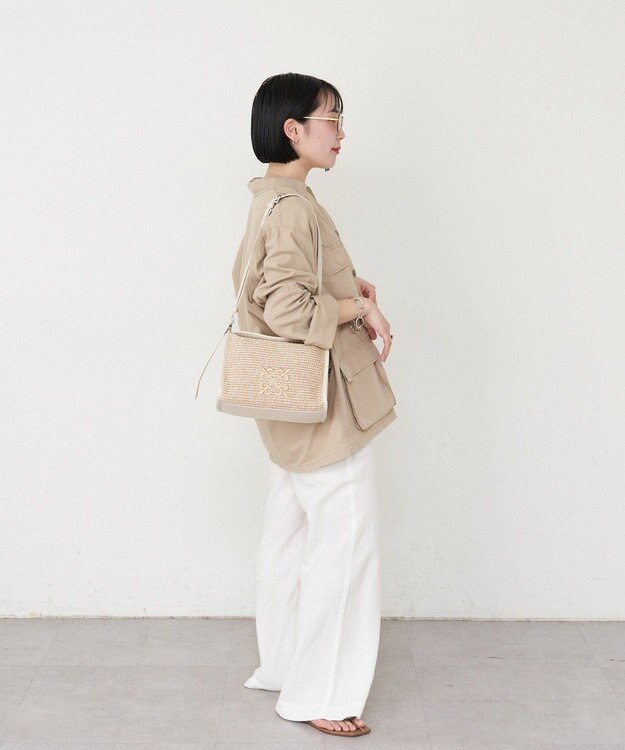 russet ナイロンラフィアショルダーバッグ(CE-1713) Ivory