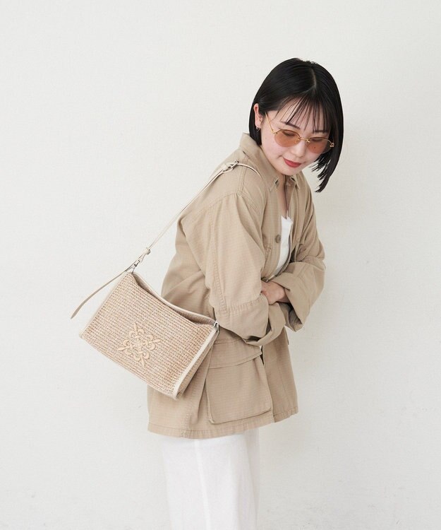 russet ナイロンラフィアショルダーバッグ(CE-1713) Ivory