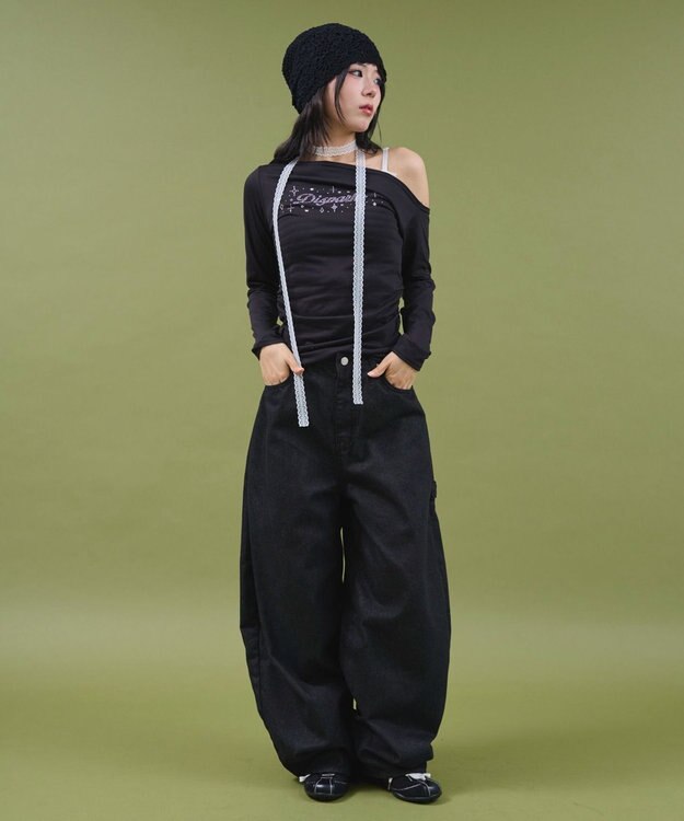 WEGO サイドギャザースタッズTOP ブラック