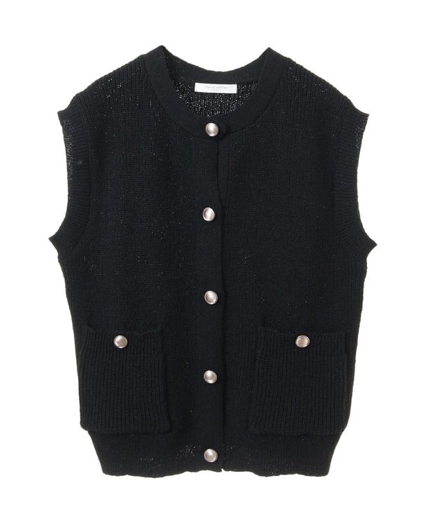 Green Parks シルバーボタンクルーネックベスト Black