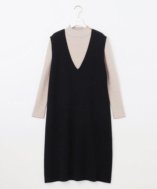 ANY SIS 【大人百花掲載 ヨンアさん着用】2SET ニットジャンスカ セット ブラック×モカボーダー