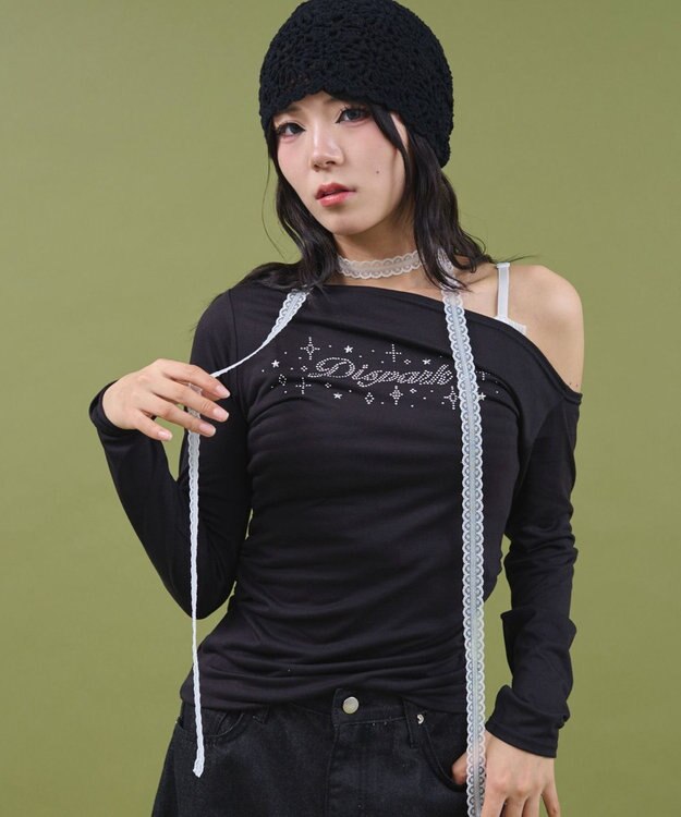 WEGO サイドギャザースタッズTOP ブラック