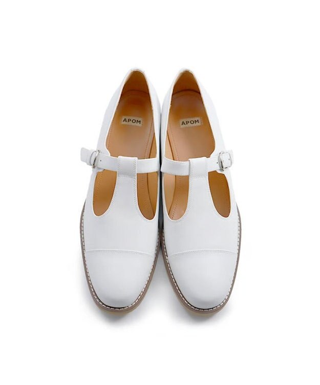 APOM イタリアンカーフ Tストラップシューズ 30 ホワイト