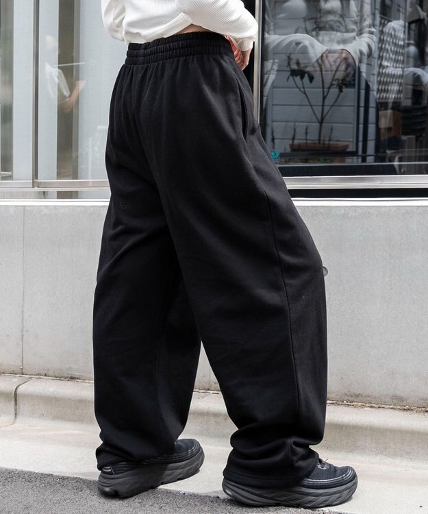 WEGO 【ウエストゴム】スウェットワイドパンツ ブラック