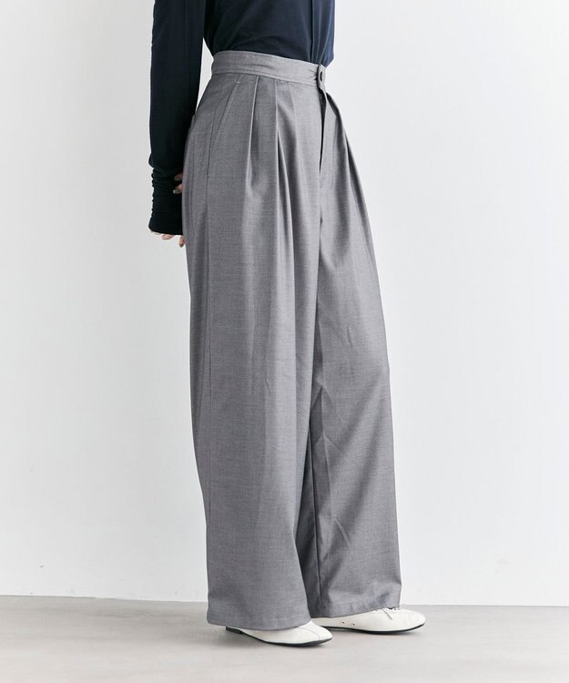 #Newans 【洗濯機可/しわになりにくい】ベリーワイドパンツ チャコール