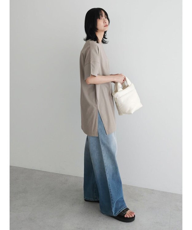 Green Parks 冷っとすずやか　袖広チュニック Gray Beige