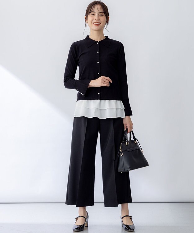 組曲 S フレアスリーブニットポロ ブラック系