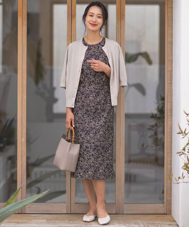 J.PRESS LADIES 【洗える・抗菌防臭】コットンアセテート クルーネック カーディガン ベージュ系