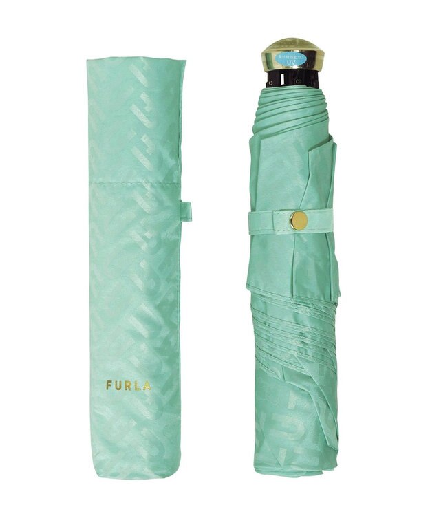 MOONBAT フルラ (FURLA) 折りたたみ傘 雨傘 ジャカード モノグラム ベア UV 軽量 ミントグリーン